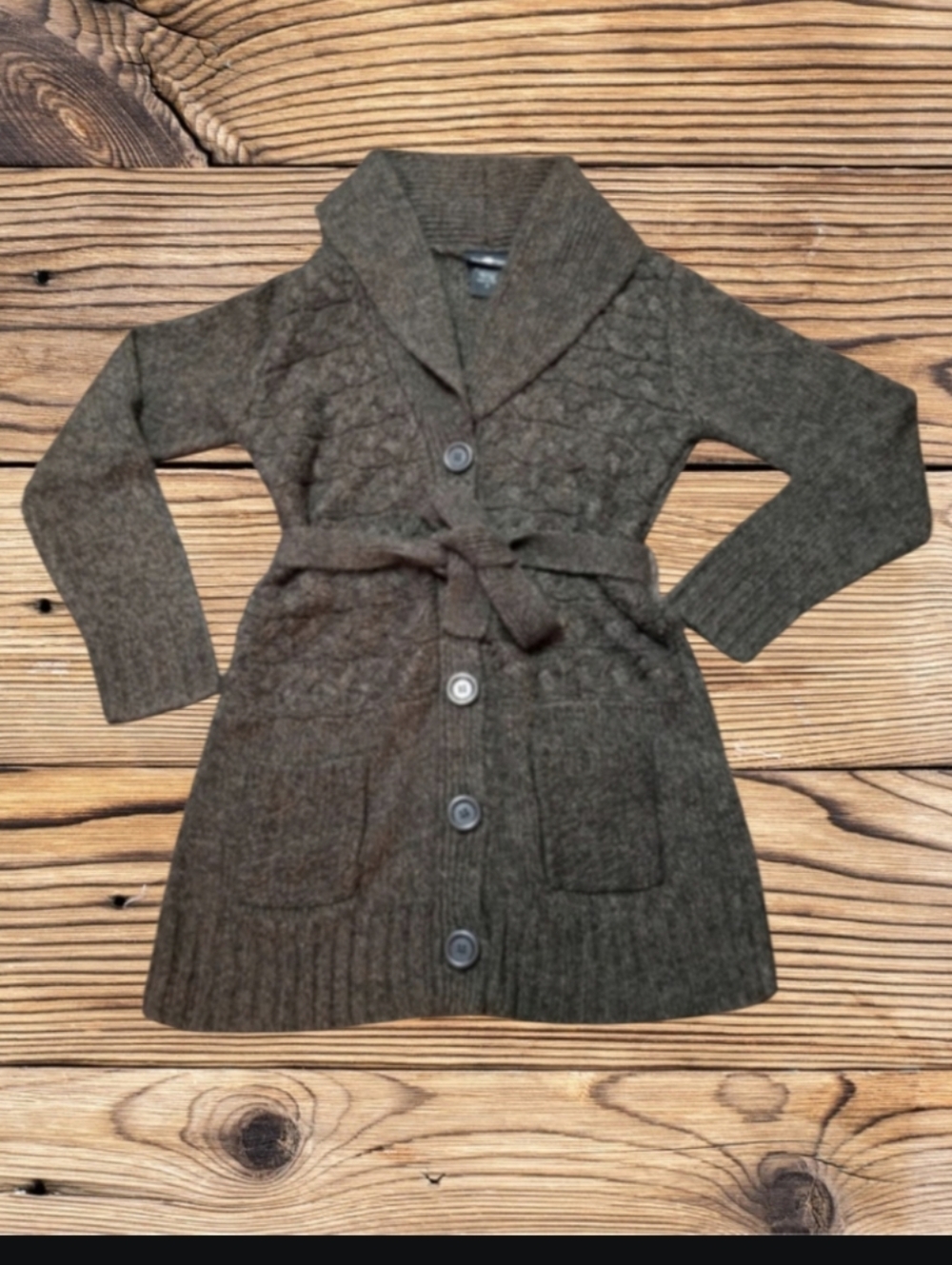 (ITS OUR TIME) 5 BUTTON & TIE FRONT BROWN SWEATER